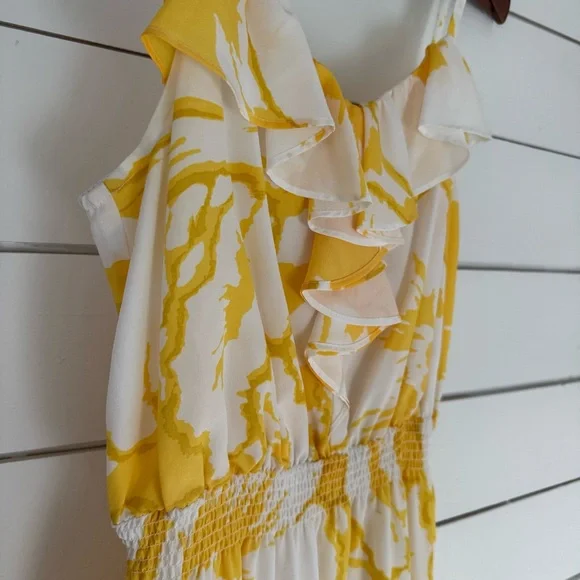 LOFT yellow & white ruffle floral maxi dress. Size: 4 - Picture 3 of 8